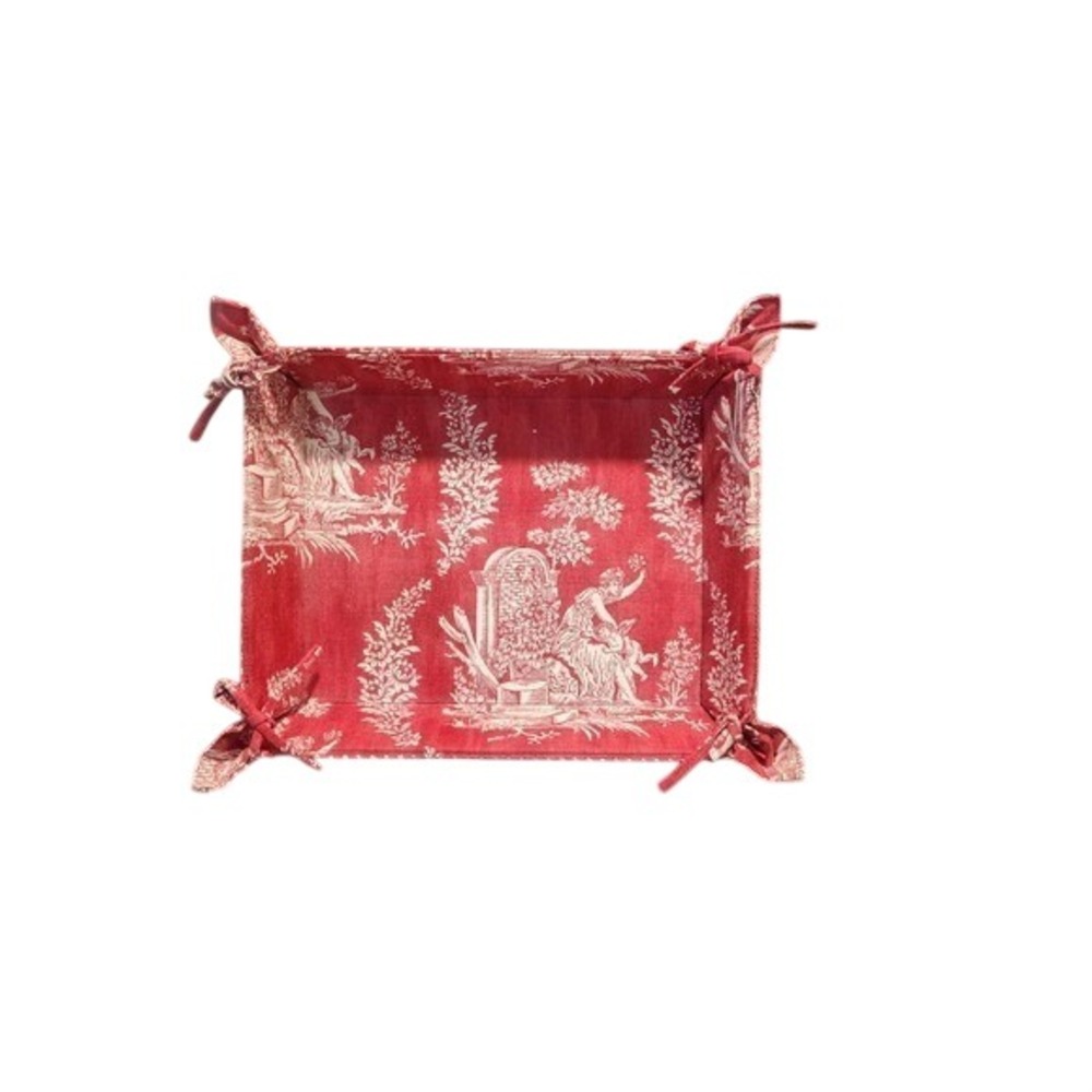 Red‎ Toile de Jouy Fabric Bread Basket Tie Corner Rectangular Vanity Tray French